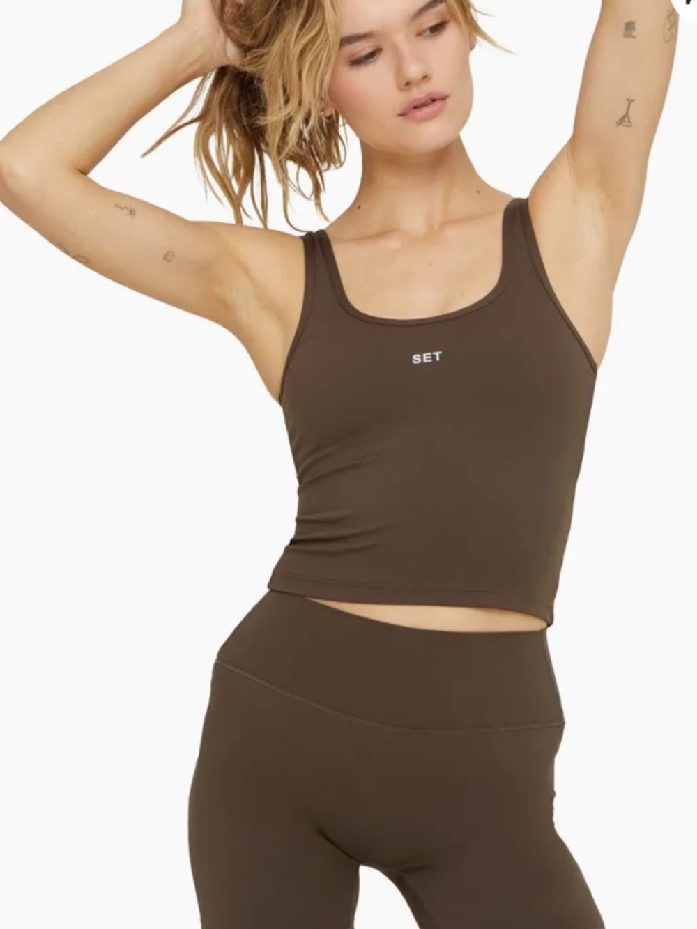 SET Active Brown Scoop Neck Crop Tank